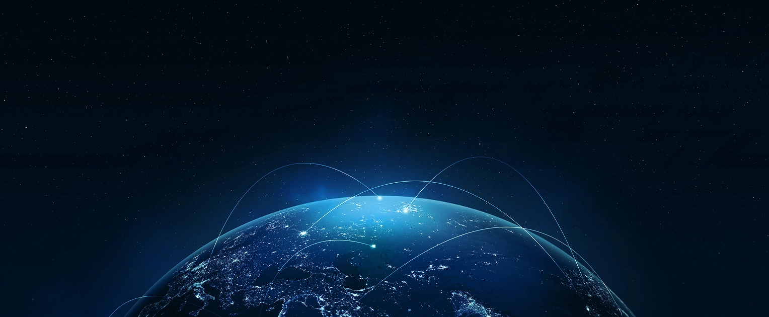 Glowing globe criss-crossed with a network of light points