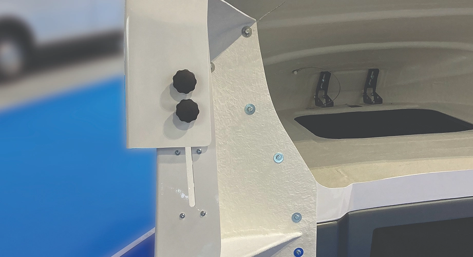 Close-up of a bonded white composite panel assembly