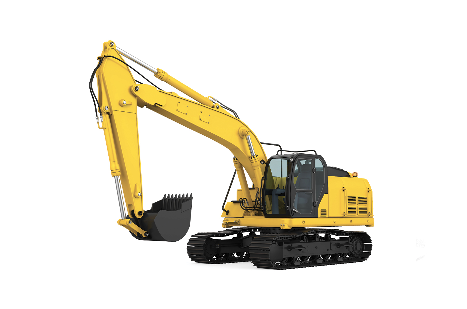 Illustration of a yellow tracked excavator