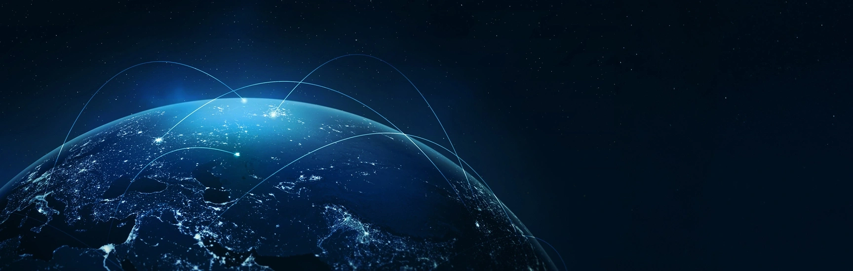 Glowing globe criss-crossed with a network of light points