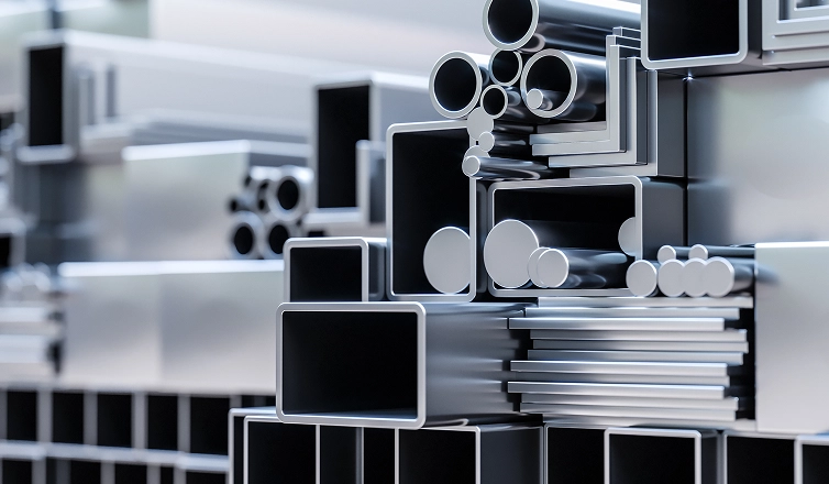Stacked metal tubes, bars and extruded profiles
