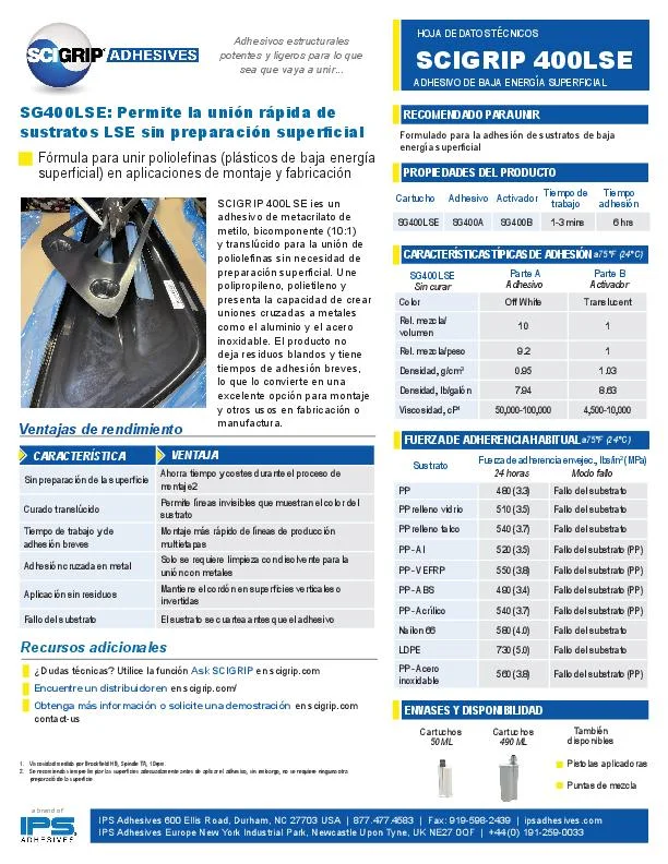 Cover of the SG400LSE technical data sheet in Spanish